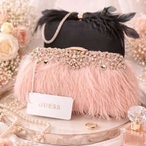 Guess Blush Feather and Gold Embellished Clutch